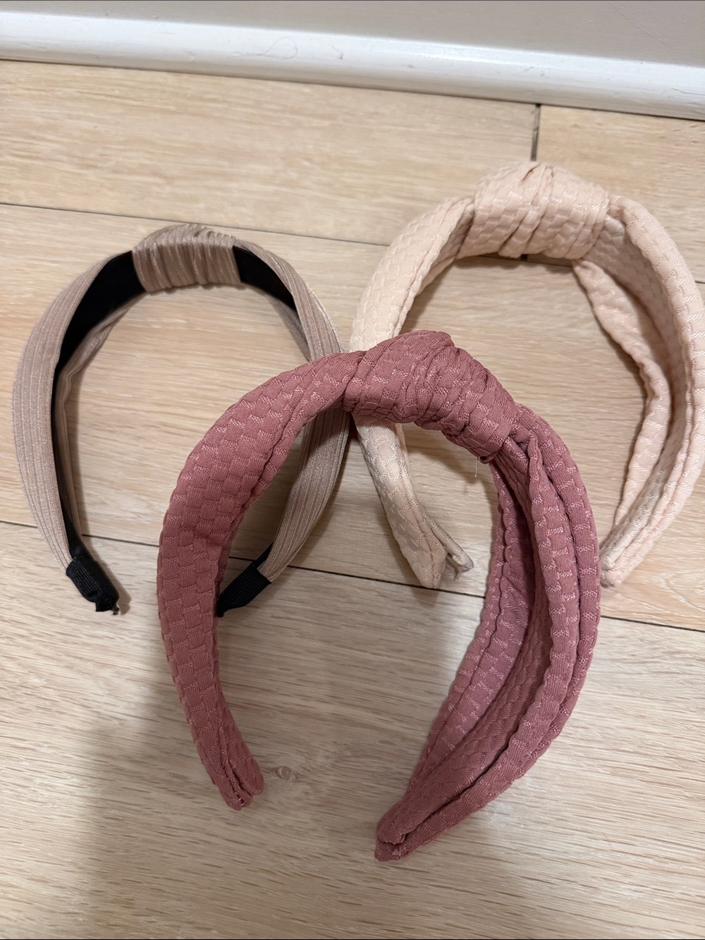 Knot Top Padded Headband Trio - Dusty Rose, Beige, Taupe